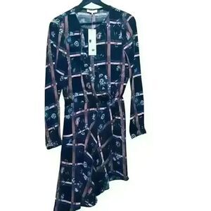 Parker NYC painterly plaid black asymmetrical XS